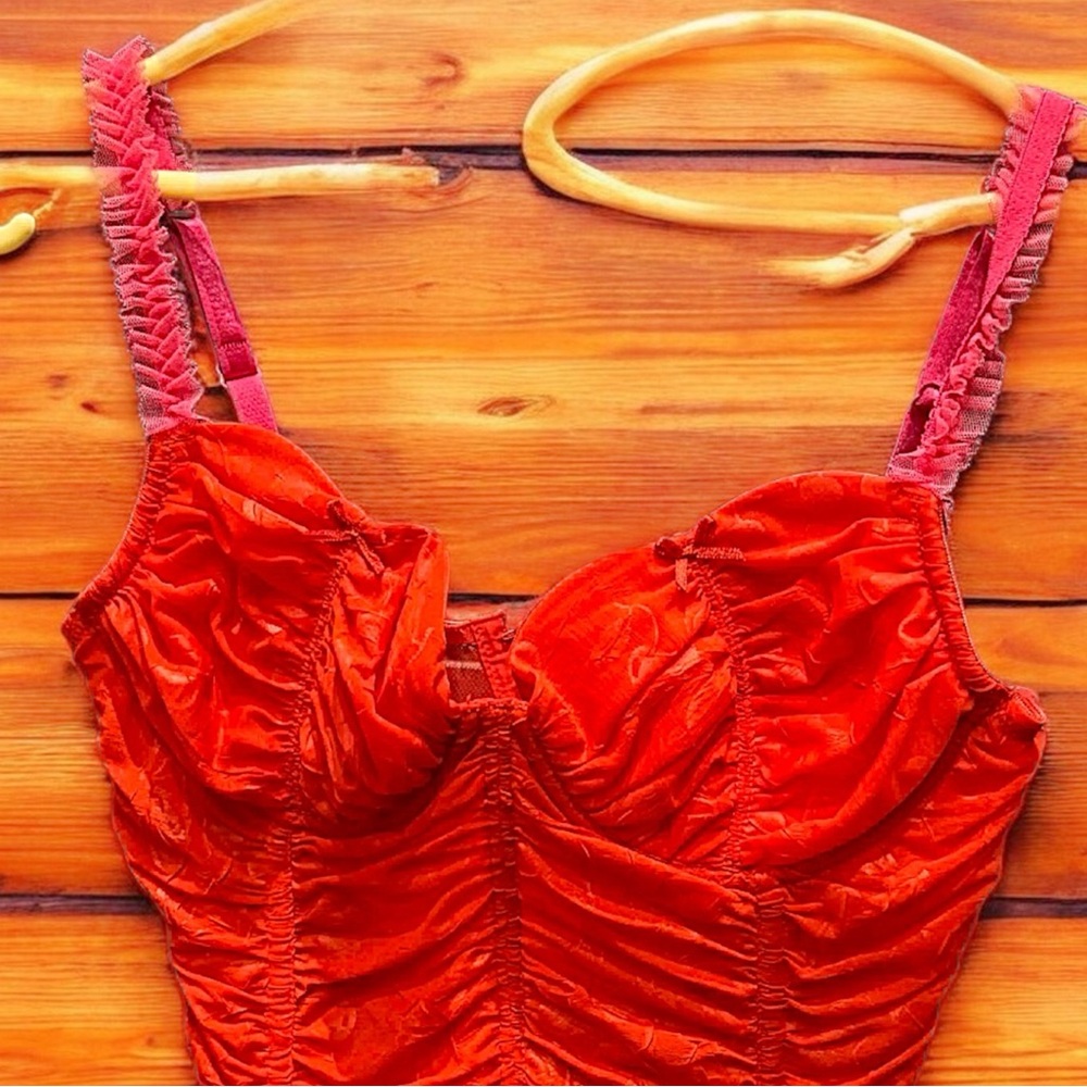 Necessary objects Red Ruched Bustier Top 36C - image 3